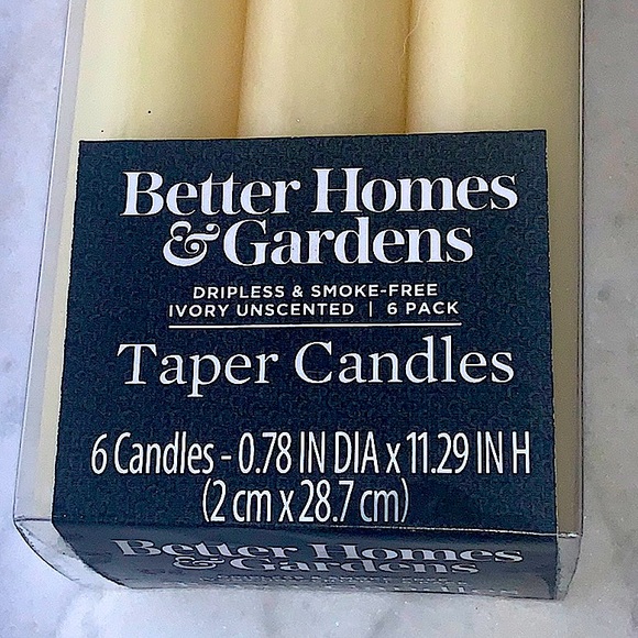 BETTER HOMES & GARDENS TAPER CANDLES NEW 6 PACK 11 IN IVORY DRIPLESS - Picture 2 of 3